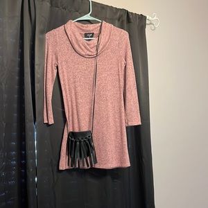 Girls Pink grey long sleeve winter dress with purse